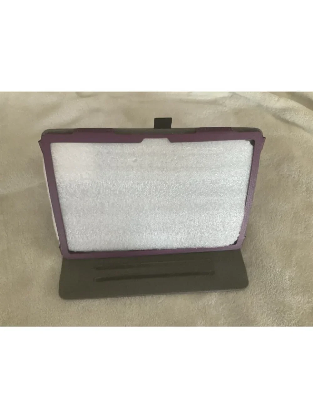 10.1” Tablet Rotating Case Cover Purple Vegan Leather Pencil Holder Elastic Clos